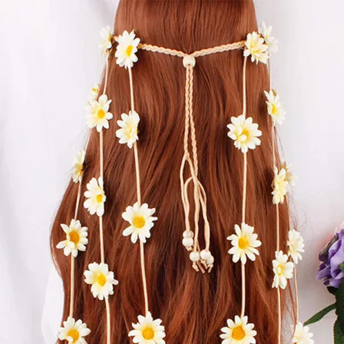 Vista 3 de YAXAMING Diadema de girasol de Halloween, bandas para el pelo de margaritas, corona, corona floral, diadema para mujer, Navidad, festival hawaiano