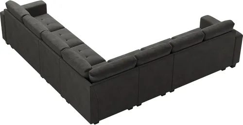 Vista 8 de Belffin Sofá modular de terciopelo en forma de L, sofá seccional convertible de gran tamaño con diván reversible para sala de estar, gris
