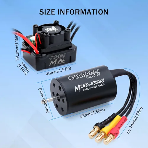 Vista 3 de SurpassHobby - Motor sin escobillas a control remoto ESC Combo impermeable 2435 4300KV motor sin escobillas y 35A ESC Combo Set para 1/16 coches