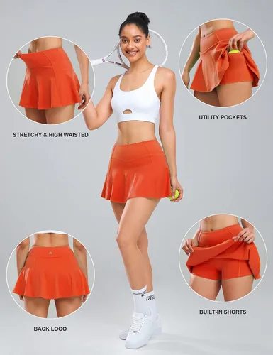 Vista 4 de 1a1a Faldas de tenis y golf para mujer con pantalones cortos y bolsillos de cintura alta, falda pantalón atlética deportiva