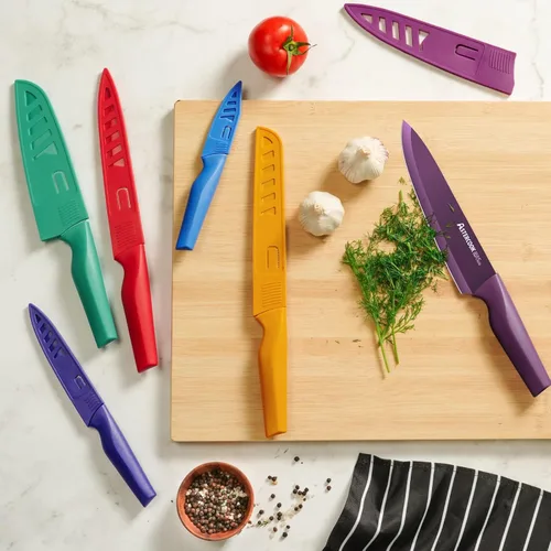 Vista 3 de Astercook - Juego de cuchillos de cocina, juego de 12 piezas con código de colores, juego de 6 cuchillos de chef de acero inoxidable