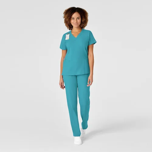 Vista 3 de WINK W123 - Camiseta médica cruzada para mujer, color verde azulado, talla XXS