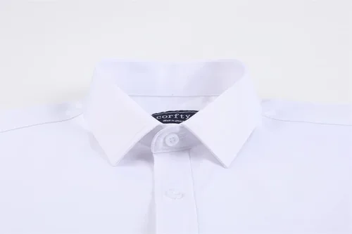 Vista 4 de corfty Camisa de vestir de manga corta para hombre, ajuste regular, elástica, sin arrugas, casual, con botones