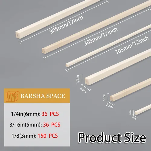 Vista 2 de 222 Piezas Palos de Madera de Balsa, Tiras de Madera Balsa Clavijas Cuadradas de Madera Palos de Madera Dura Sin Terminar para Manualidades