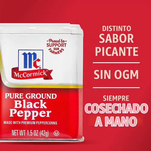 Vista 12 de McCormick Pimienta negra, molida pura, sin OMG, cosechada a mano, disfruta de un sabor distintivo a pimienta mientras cocinas y mesa, 1.5 onzas