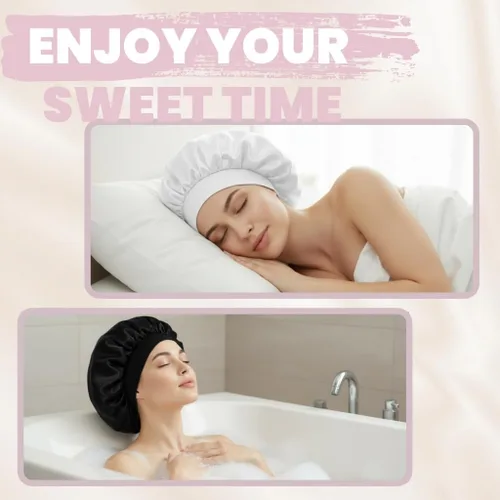Vista 7 de Silk Bonnet for Women Curly Hair, Large Satin Bonnet Sleeping Cap for Men Negro