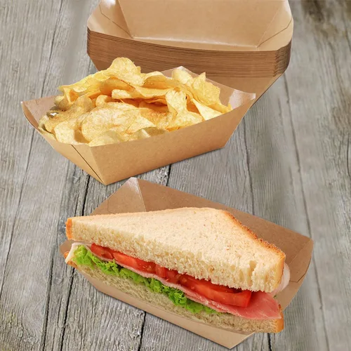 Vista 8 de DEAYOU Paquete de 250 botes de papel para alimentos, bandejas de comida Kraft de 2 libras, desechables, resistente a la grasa para papas fritas