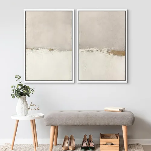 Vista 108 de SIGNWIN Lienzo enmarcado para pared, ilustraciones abstractas texturizadas en tonos beige terrosos, arte moderno, decorativo, contemporáneo
