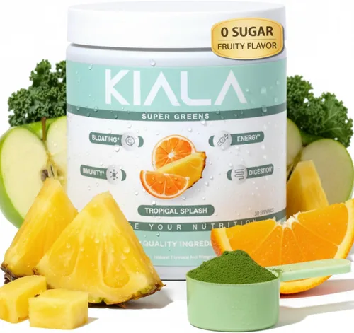 Vista 9 de Kiala Nutrition Super Greens, Polvo de vegetales orgánicos con espirulina y clorella para la digestión, salud intestinal, inmunidad, energía, sin
