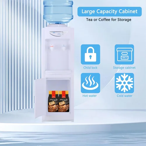 Vista 2 de Top-Loading Dispensador de enfriador de agua, enfriador de agua fría y caliente de 5 galones con cerradura de seguridad y gabinete de almacenamiento