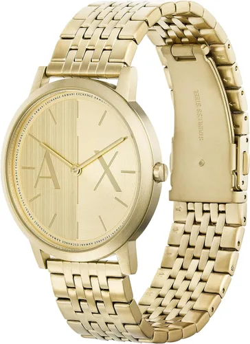 Vista 5 de Armani Exchange Reloj de pulsera de acero inoxidable con dos manecillas en tono dorado para hombre (Modelo AX2871), Oro