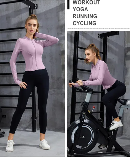 Vista 5 de ANOTHER CHOICE Women Gym Zip Up Crooped Workout Jacket Lightweight Running Athletic Top with Thumb Hole