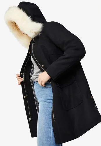 Vista 4 de Ellos Parka de lana con cierre lateral de talla grande para mujer
