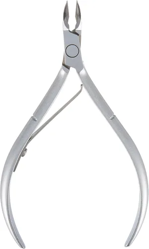 Vista 4 de Pinza de cutícula de acero duro de alta calidad, D-506, pinza de precisión para uñas con mandíbula completa chapada en gris y resorte único