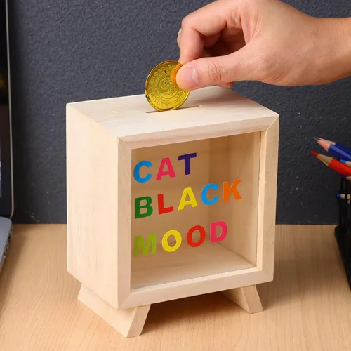Vista 7 de Alcancía transparente para adultos y niños, alcancía de madera para niñas y niños, colorida hucha para ahorrar dinero, hucha grande irrompible