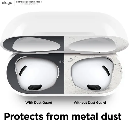 Vista 3 de elago - Protector contra el polvo compatible con AirPods 3, adhesivo metálico a prueba de polvo, película ultra delgada, acabado de aspecto lujoso