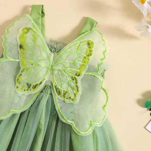Vista 5 de Dcohmch Disfraz de Halloween para niña pequeña, alas de hada, mariposa, sin mangas, tutú