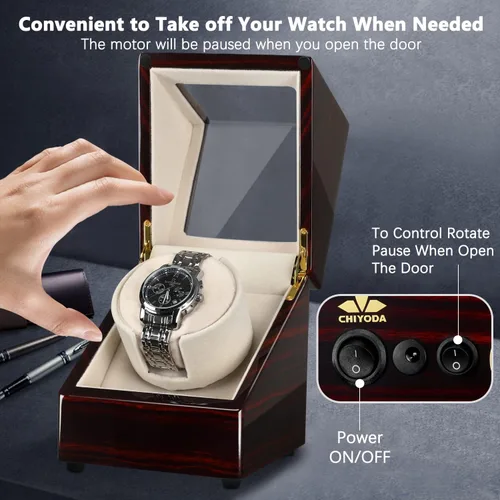 Vista 6 de CHIYODA Bobinadora de reloj para relojes automáticos individuales Caja de madera maciza con motores Mabuchi