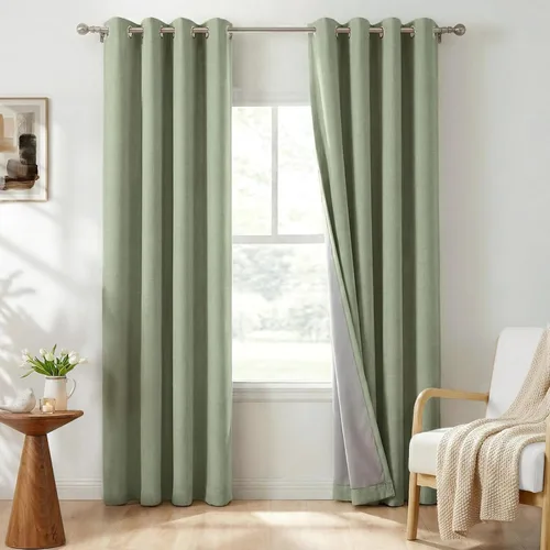 Vista 20 de Cortinas opacas de lino para dormitorio de 45 pulgadas de largo, cortinas beige con ojales para sala de estar, cortinas de oscurecimiento