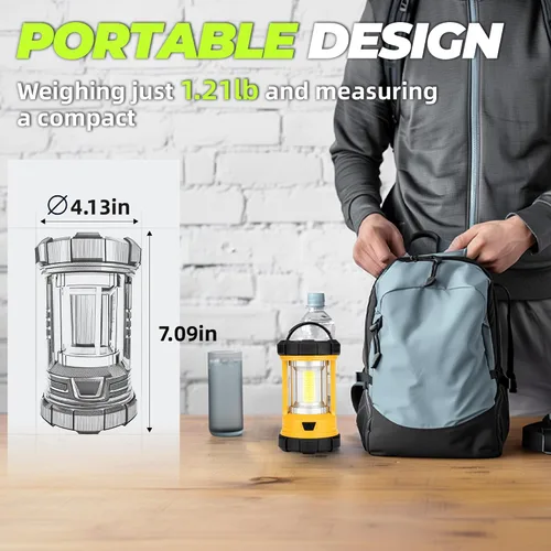 Vista 7 de Linterna de campamento de 3000 lúmenes, faroles LED para cortes de energía con cargador de teléfono de 4400 mAh, linterna recargable resistente a