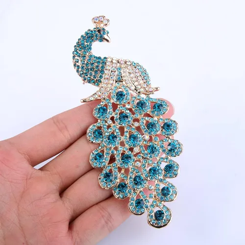 Vista 3 de EVER FAITH Broche de cristal austriaco elegante pavo real pájaro animal broche para mujer