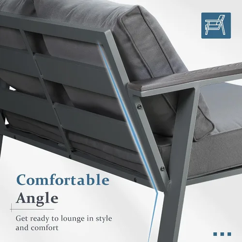 Vista 3 de Solaste Juego de muebles de aluminio para patio, sofá moderno de 4 piezas para exteriores con cojines resistentes al agua, juego de conversación