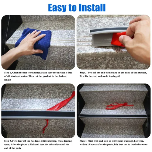 Vista 4 de Perfil de vinilo para escalones, Protector de borde de escalera autoadhesivo, antideslizante e impermeable para escaleras interiores y exteriores
