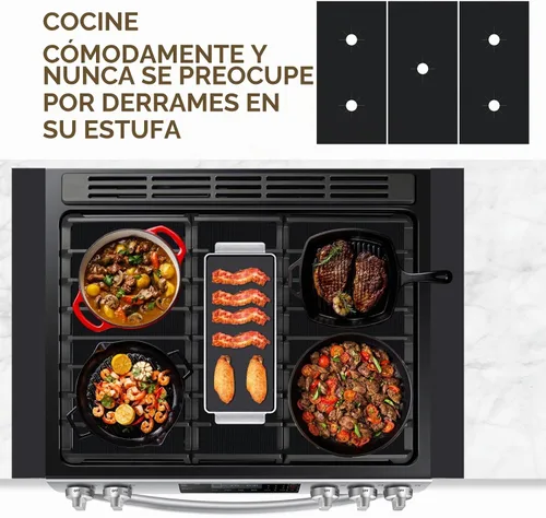 Vista 4 de 3 cubiertas superiores de estufa para quemadores de gas + 2 rellenos de silicona de 21 pulgadas, cubiertas reutilizables para huecos de estufa