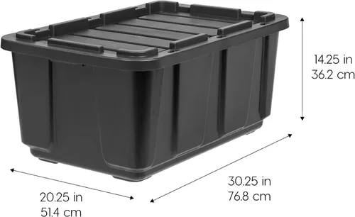 Vista 3 de IRIS USA, Inc. - Contenedor organizador grande de plástico de 27 galones con tapa duradera y hebillas de cierre seguras, color negro / negro