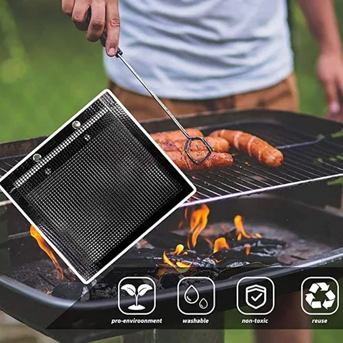 Vista 6 de Bolsa de malla antiadherente para parrilla, resistente a altas temperaturas, bolsa de barbacoa reutilizable para carbón, gas, parrillas eléctricas