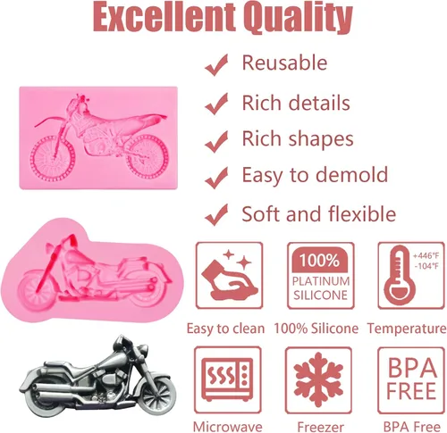 Vista 3 de Moldes de silicona para motocicleta, 4 piezas, herramientas de bicicleta, molde de fondant de chocolate para decoración de pasteles, dulces