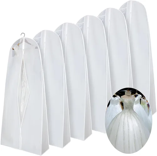Vista 14 de Windyun Paquete de 6 bolsas de ropa para vestidos de novia de 71 pulgadas, bolsas de vestir para vestidos largos con refuerzo de 9 pulgadas