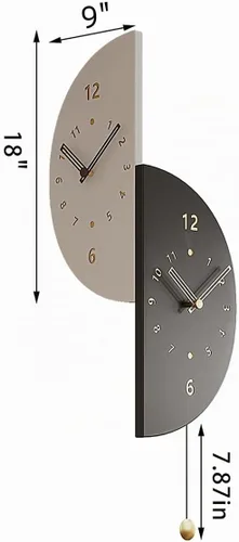 Vista 3 de Reloj de pared de esquina semicircular de doble cara con péndulo, movimiento de cuarzo silencioso, funciona con pilas, reloj decorativo para sala