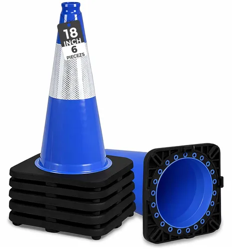 Vista 24 de BESEA Paquete de 4 conos de tráfico azules de 12 pulgadas con collar reflectante de 4 pulgadas, conos de seguridad de PVC resistentes con base