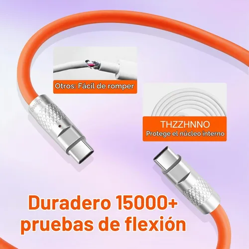 Vista 5 de Cable USB C 3.2 Gen2 de silicona de 3.3 pies, ultra flexible y suave, USB C de 20 Gbps 4K a 60 Hz, carga rápida, 100 W, cable tipo C
