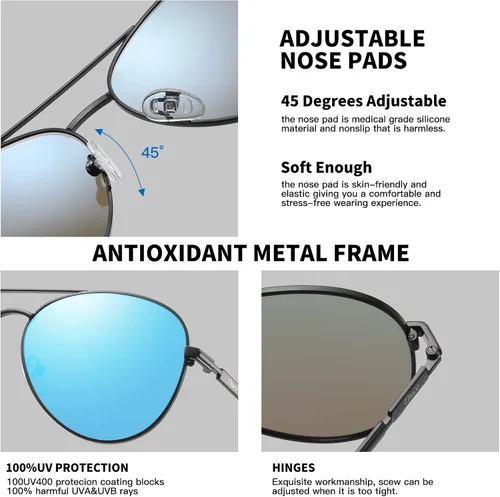 Vista 3 de DUCO Gafas de sol de aviador para hombres y mujeres, lentes de sol polarizadas vintage, lentes espejadas, marco de metal, sombras de diseñador 3025K