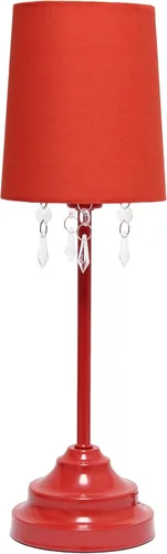 Vista 4 de Simple Designs LT3018-RED - Lámpara de mesa con pantalla de tela y cuentas acrílicas colgantes, color rojo, 17.00 x 6.00 x 6.00 pulgadas