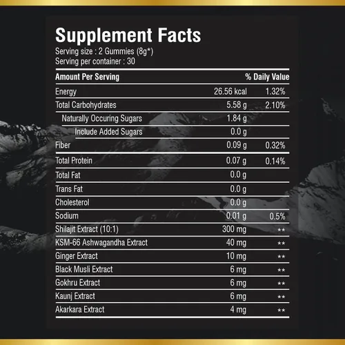 Vista 4 de MBDH Wellness Gomitas Shilajit del Himalaya puras de 4000 mg, sin azúcar con Ashwagandha KSM-66, Gokshura y 75% ácido fúlvico, 60 gomitas