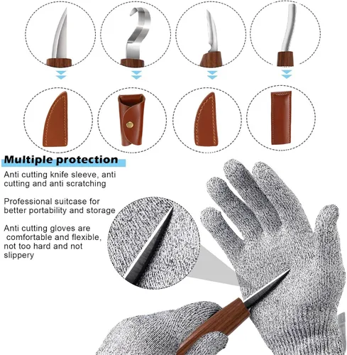 Vista 5 de Kit de tallado de madera, 23 piezas de herramientas de tallado de madera con 4 cuchillos de tallado de madera, 6 cuchillos de detalle, 6 bloques