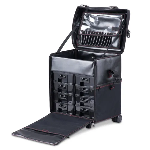 Vista 3 de Maquillador profesional 2 en 1 Rolling Maquillaje Tren Estuche Organizador Cosmético Carro Suave con Cajones de Almacenamiento y Hebillas de Metal