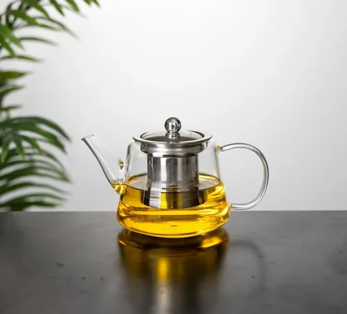Vista 6 de Tetera de vidrio de borosilicato de 25 onzas (25.4 fl oz) con infusor de acero inoxidable extraíble con caja de regalo, tetera transparente