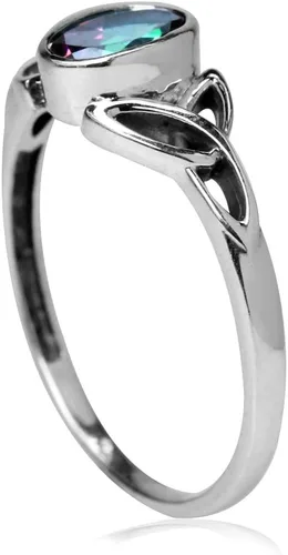 Vista 3 de Silvershake Anillo de plata de ley 925 con piedra natal ovalada de 7x5MM con nudo de trinidad celta triquetra