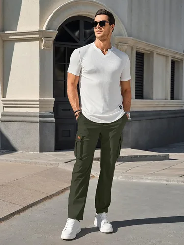 Vista 5 de PLEPAN Men's Casual Cargo Pants Drawstring Hiking Pants Workout Tactical Joggers Sweatpants for Men