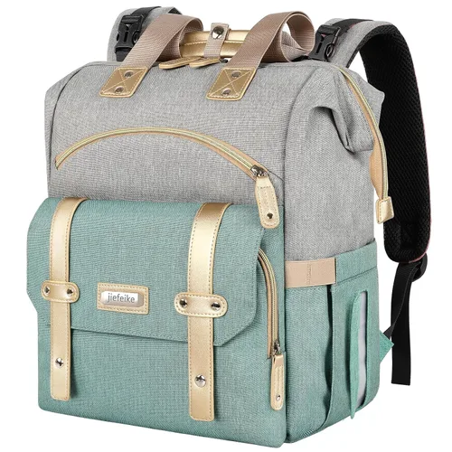 Vista 11 de Jiefeike Mochila para pañales para bebés, niños y niñas, bolsas de pañales portátiles para bebé, mochila para papá y mamá, bolsa de pañales