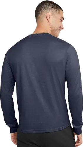Vista 2 de Hanes Camiseta de algodón de manga larga para hombre, camiseta clásica de cuello redondo para hombre, disponible en tallas altas