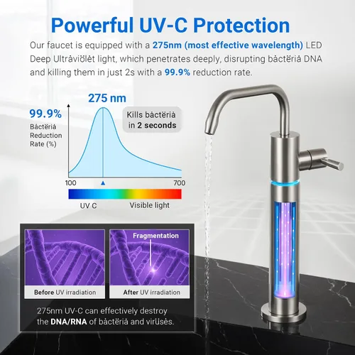 Vista 4 de LCF 0.01μm Ultra-filtración debajo del fregadero Sistema de filtro de agua, purificador de agua mineral alcalino de 3 etapas, grifo LED UV-C