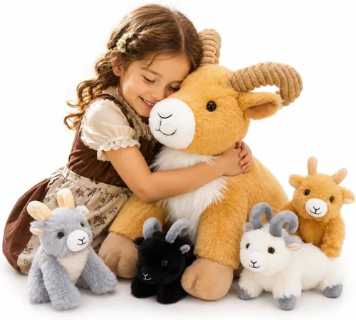 Vista 16 de MorisMos 4 piezas de animales salvajes africanos de peluche, mamá de 18 pulgadas con 3 cachorros de bebé, juguetes de peluche suaves y esponjosos