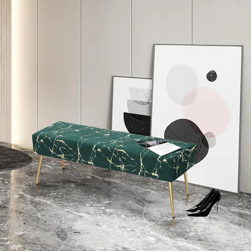 Vista 5 de Magshion Banco otomano de terciopelo de 45 pulgadas de longitud con patas de metal, banco de cama auxiliar con patas de metal dorado, banco tapizado