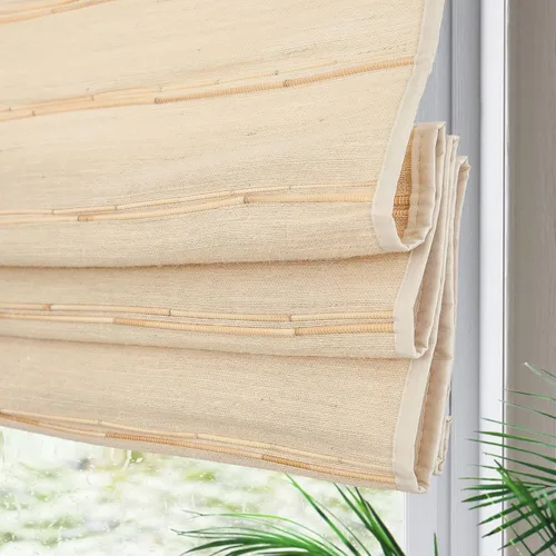 Vista 8 de Yin Yang Persianas romanas de bambú opacas sin cables, elegantes persianas romanas de madera tejida natural con cenefa de 6 pulgadas de alto