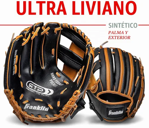Vista 5 de Franklin Sports Juego de guantes de teeball + pelota para niños Negro